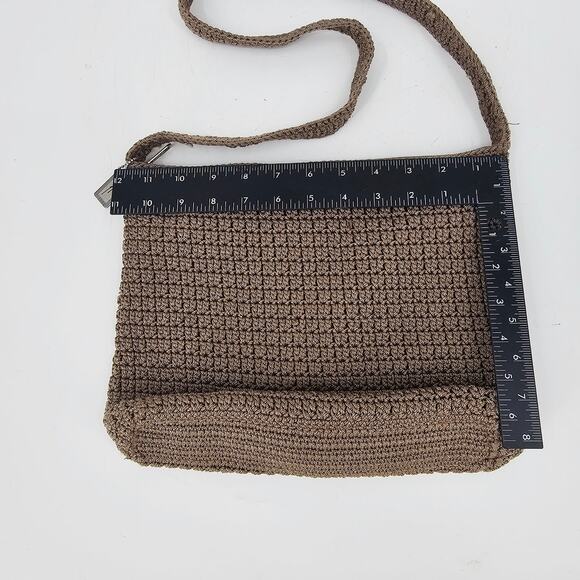 Jacqueline Ferrar 80's tan brown crocheted shoulder bag boho bohemian minimalist - Picture 4 of 12